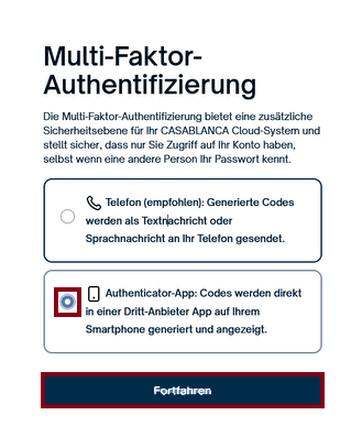 Authenticator-App-> Einrichtung starten