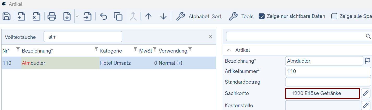Sachkonto zu Artikel