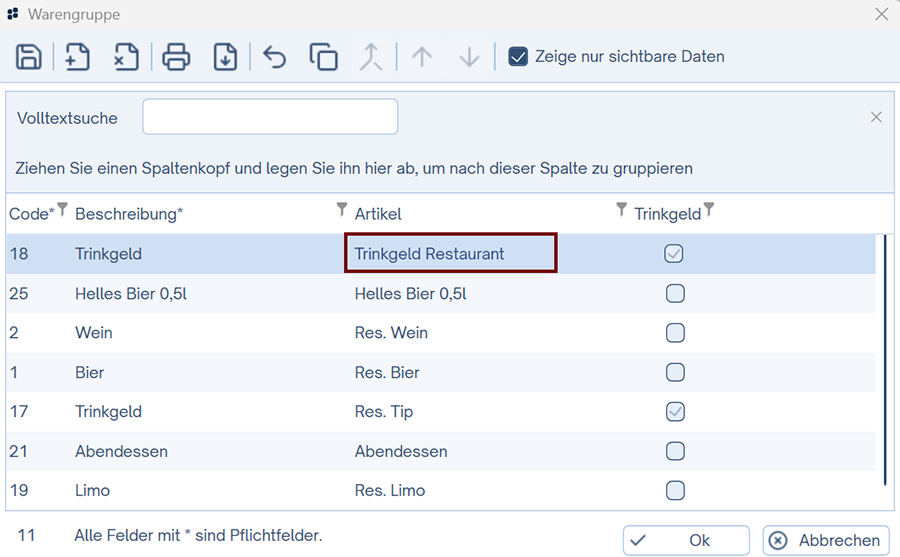 Warengruppe zuweisen