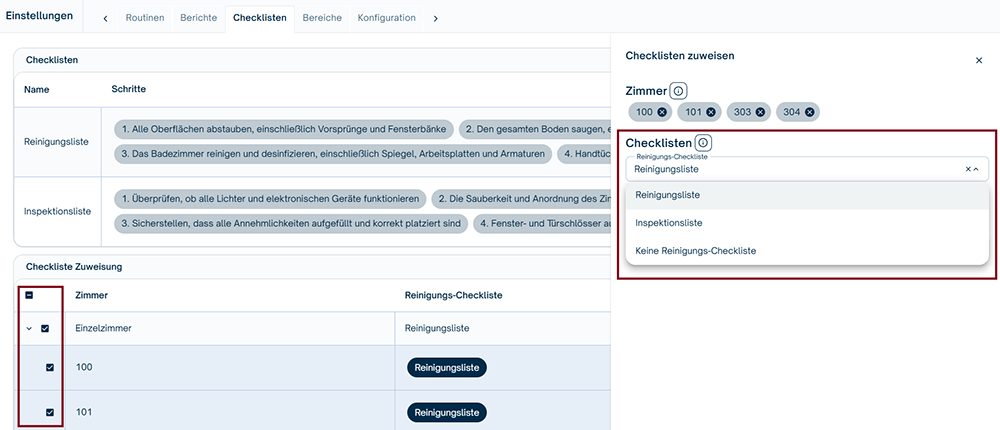 Zuweisung der Checklisten