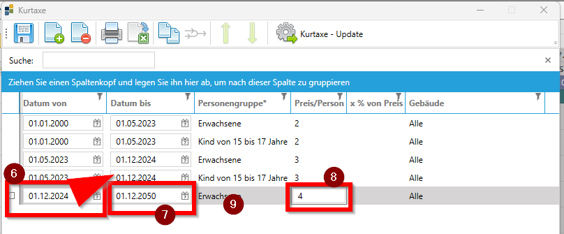 Geänderte / Neue Beträge hinterlegen