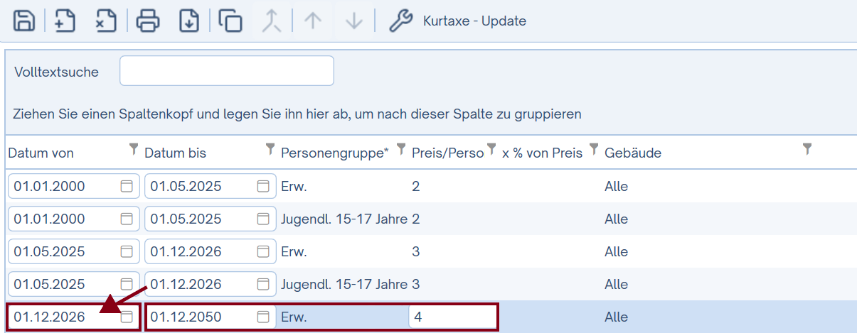 Geänderte / Neue Beträge hinterlegen