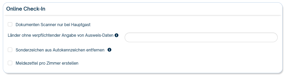 Online Check-In Gast-Felder