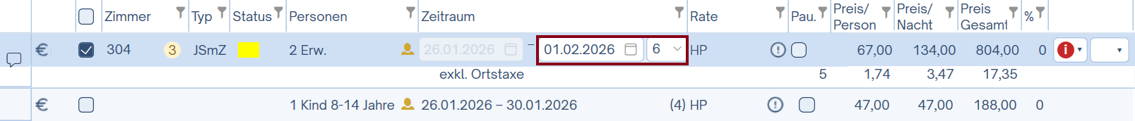 Abreisedatum ändern Abreisedatum ändern
