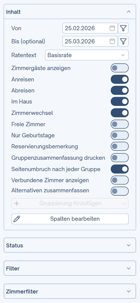 Einstellungen / Filter