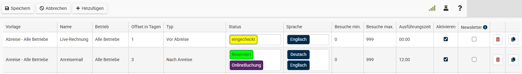 Automailing Einstellungen