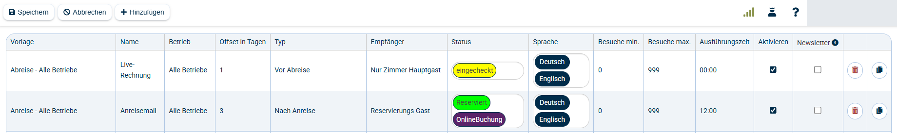 Automailing Einstellungen