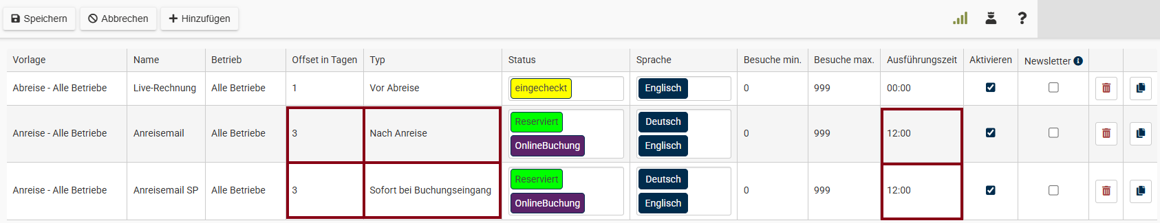 Automailing Sofort bei Buchungseingang