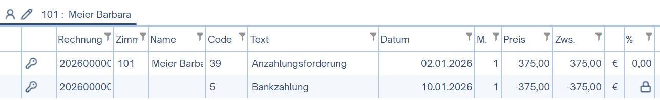 Anzahlung nach Buchungsdatum