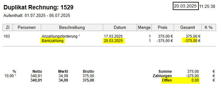 Anzahlung nach Rechnungslegung Anzahlung nach Rechnungslegung