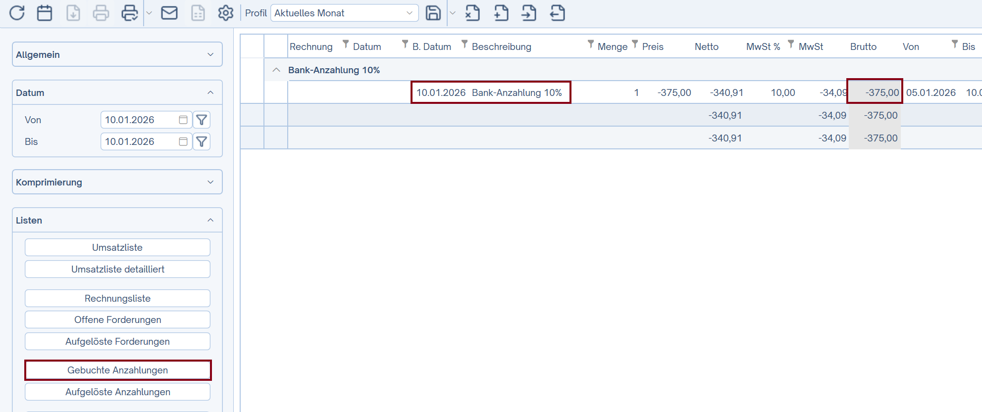 Anzahlung nach Rechnungslegung