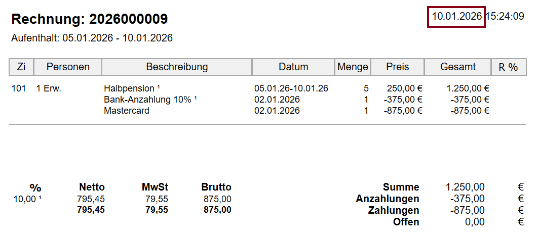 Anzahlung nach Buchungsdatum