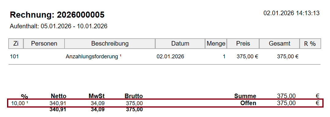 Anzahlung nach Rechnungslegung