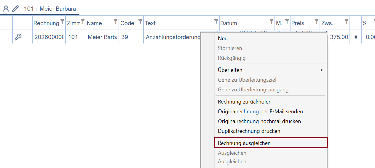 Anzahlung nach Buchungsdatum