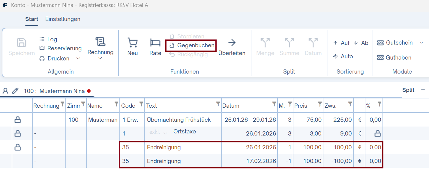 Konsumation Gegenbuchen