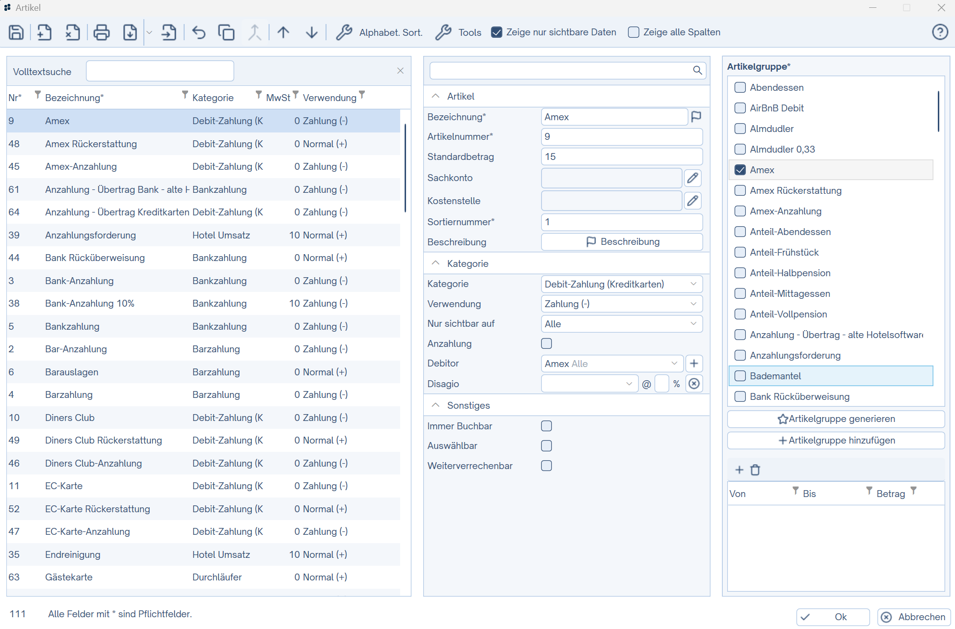 Artikel - Übersicht Artikelverwaltung