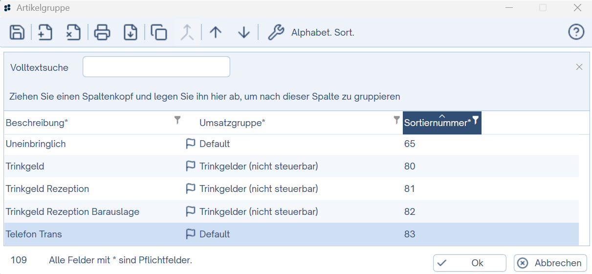 Artikelgruppen - Übersicht Artikelverwaltung