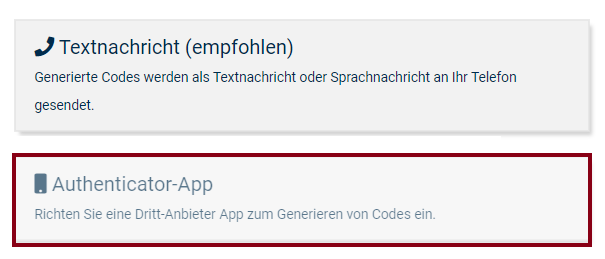 Authenticator-App -&gt; Einrichtung starten