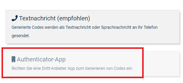 Authenticator-App -&gt; Einrichtung starten