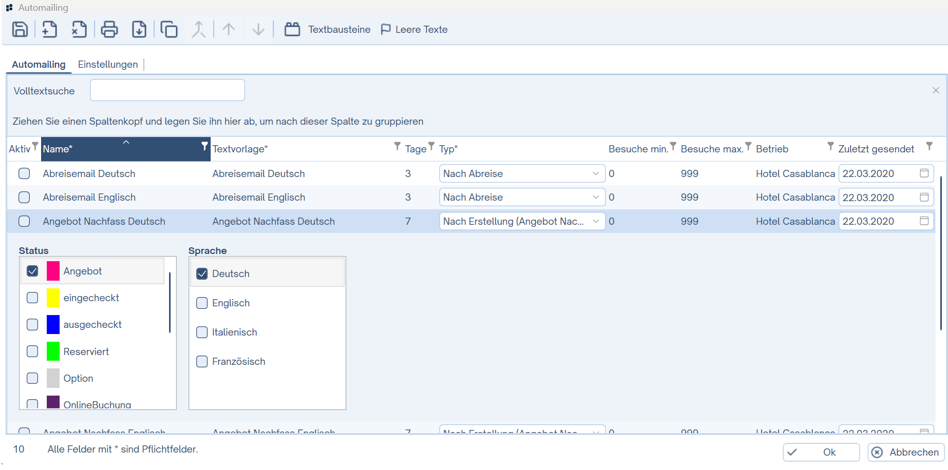 Automailing Korrespondenz