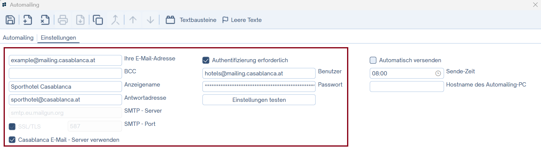 Automailing Absendereinstellungen