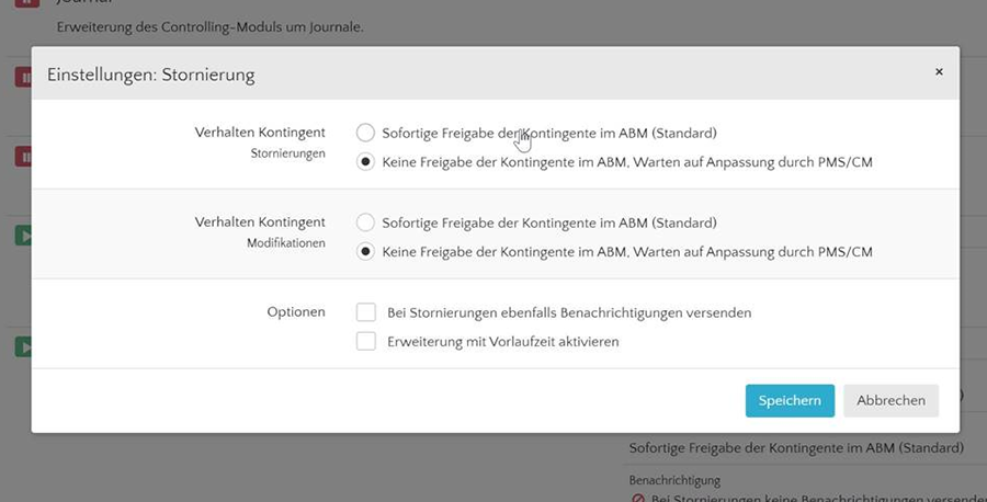Verwaltung der Verfügbarkeiten (bei Stornos)
