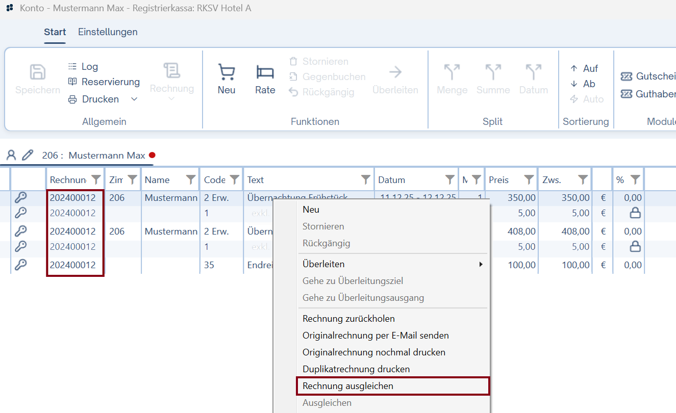 Rechnung ausgleichen