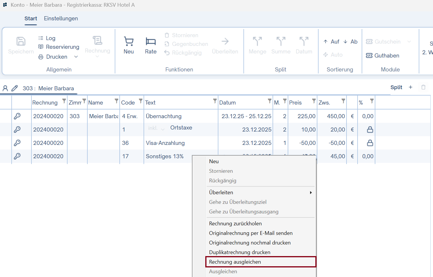 Rechnung ausgleichen