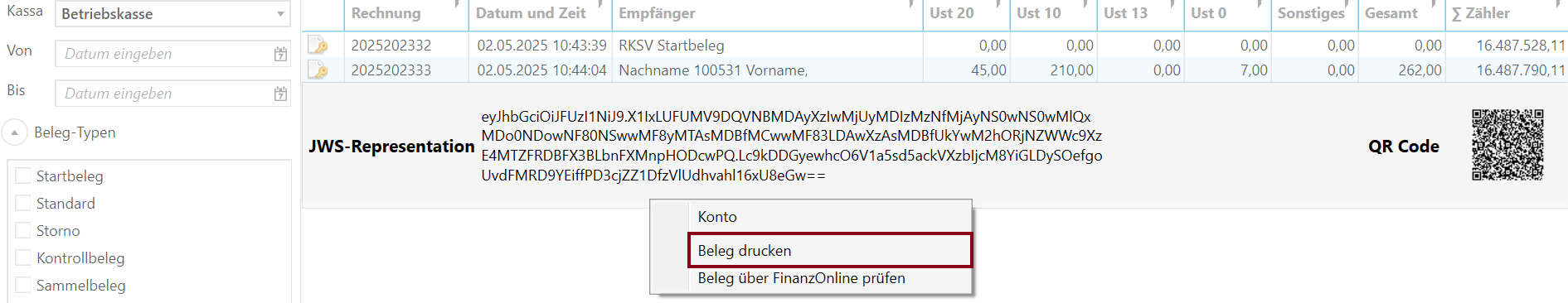 Beleg drucken