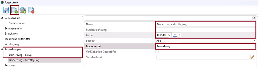 Bemerkung - Verpflegung Ressourcenverwaltung