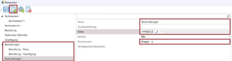 Beschreibungen Ressourcenverwaltung