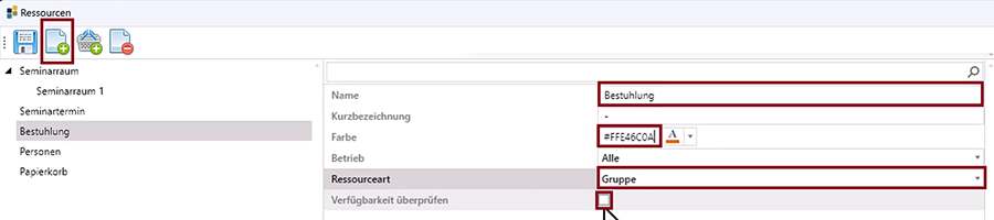 Bestuhlung - FFE46C0A Ressourcenverwaltung