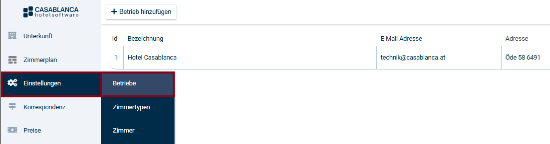 Einstellungen -> Betriebe