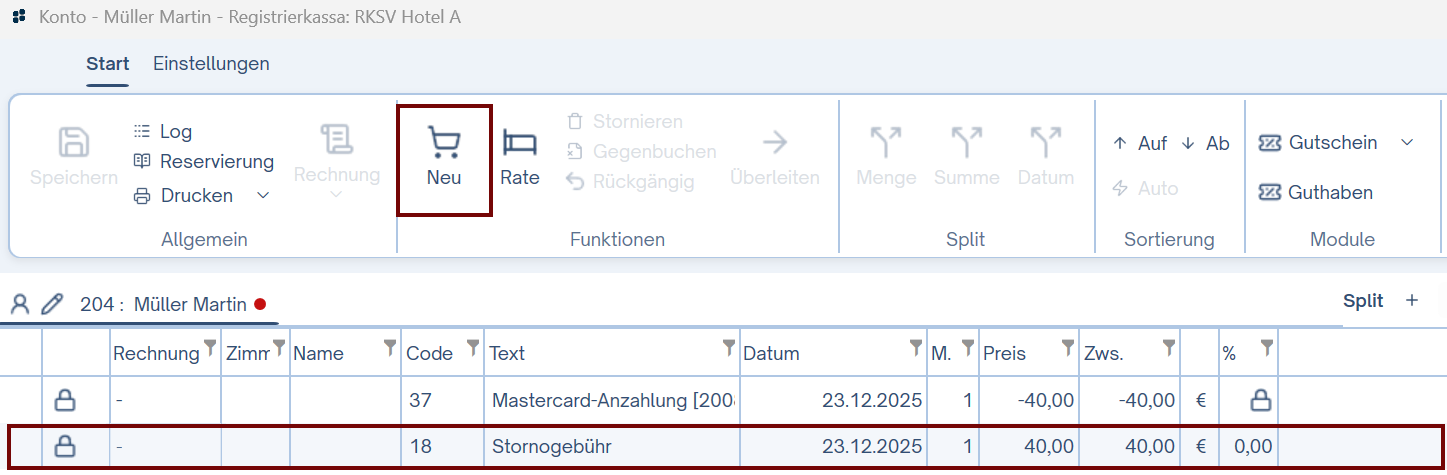 Stornogebühr buchen