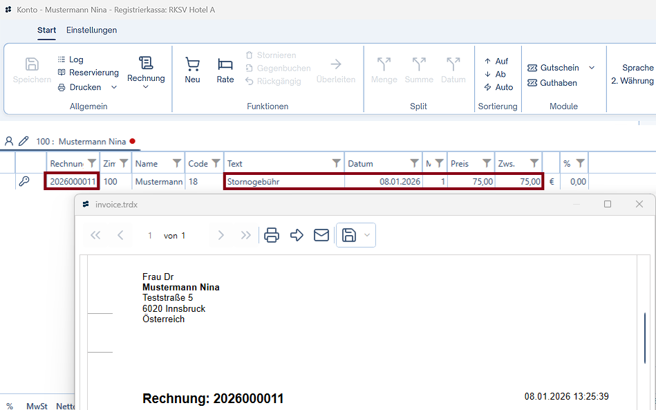 Stornogebühr buchen und Rechnung erstellen