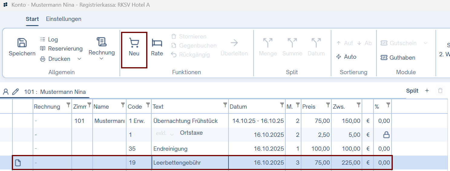 Leerbettengebühr verbuchen