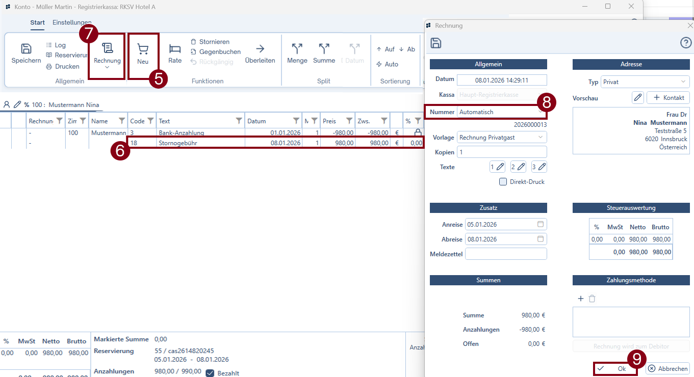 Gebühren oder Rückerstattungen verbuchen und Rechnung erstellen