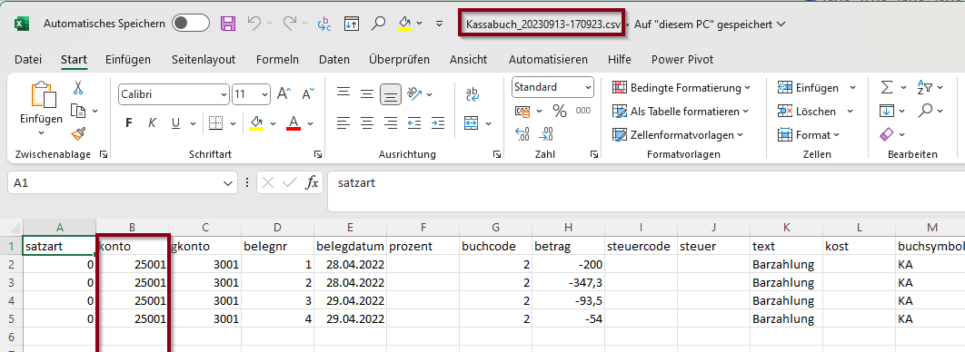 Kassenbuch Export