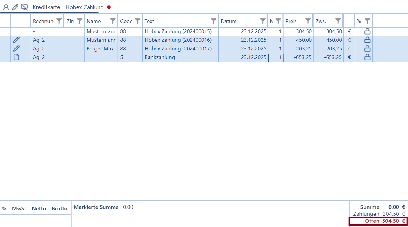 Ausgleich wurde vorgenommen