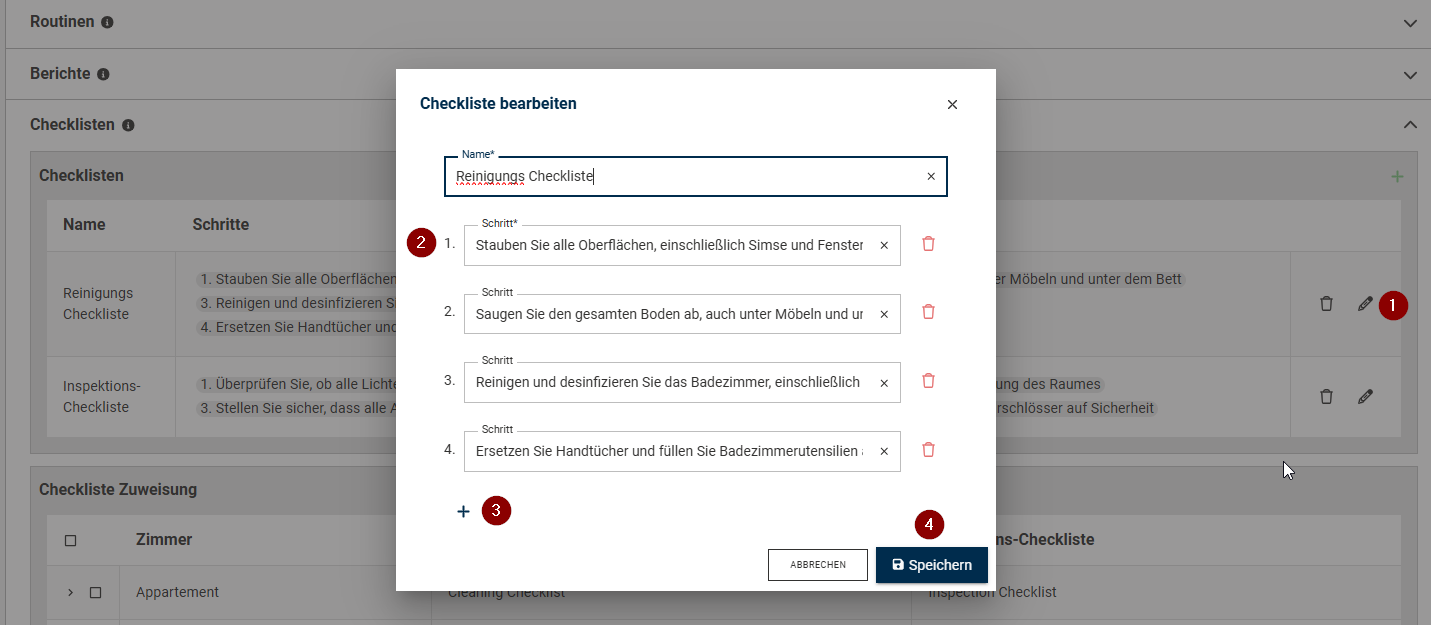 Checklisten Einstellungen anpassen