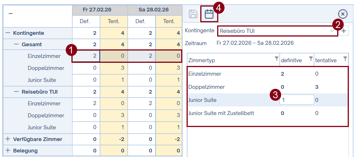 Kontingente bearbeiten