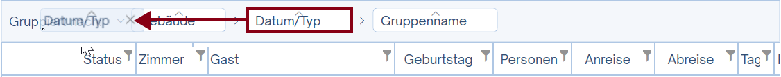 Gruppierung durch ziehen der Felder ändern