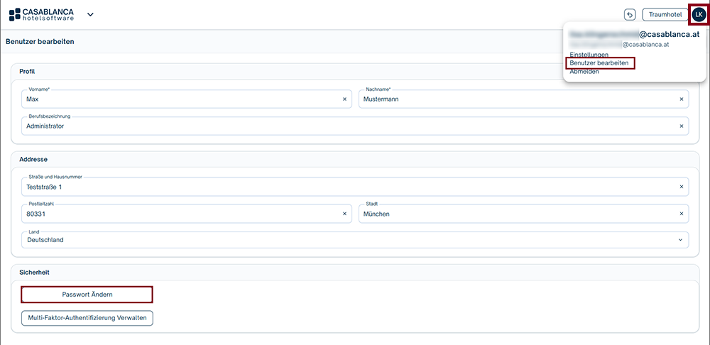 Benutzereinstellungen öffnen Benutzereinstellungen öffnen