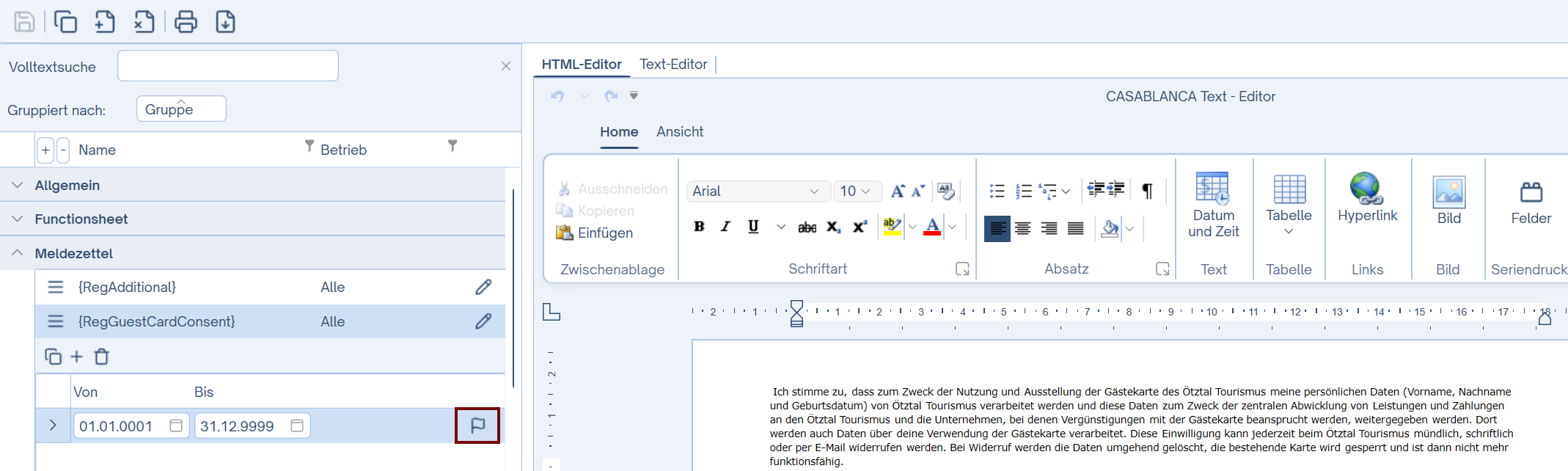 Zum Hinterlegen des Textes auf Englisch auf die Fahne klicken