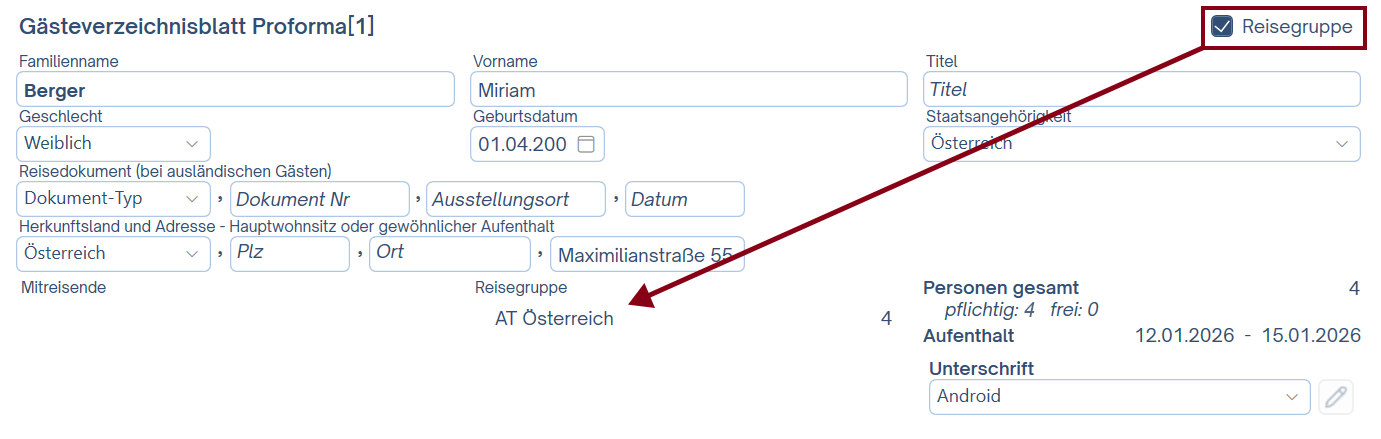 Reisegruppe aktivieren
