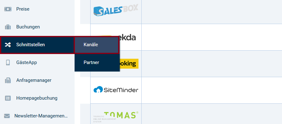 Schnittstellen -> Kanäle Schnittstellen -> Kanäle