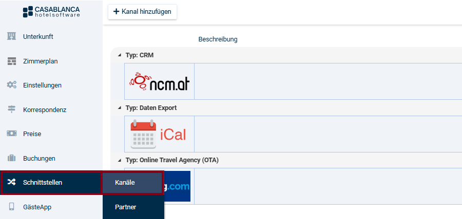 Schnittstellen > Kanäle Schnittstellen > Kanäle