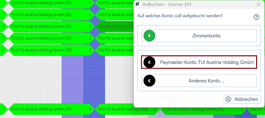 Paymaster-Konto auswählen