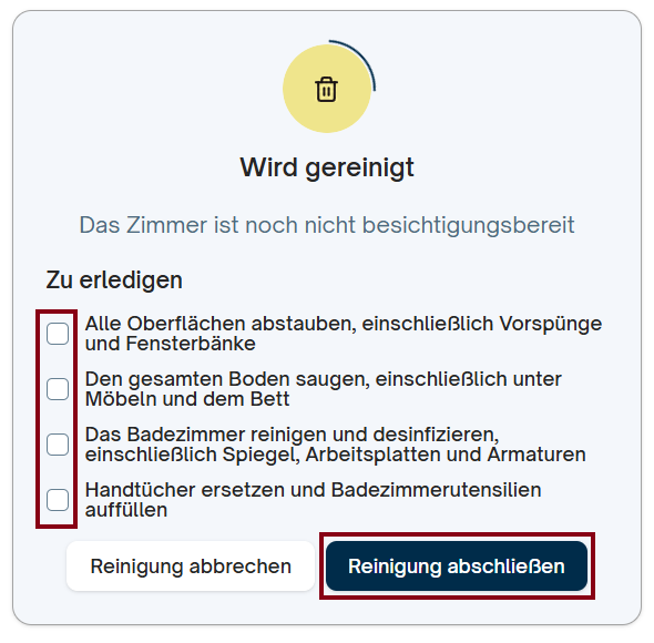 Reinigung abschließen Checkliste