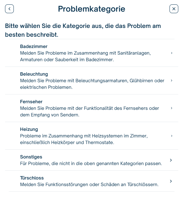 Problemkategorie auswählen